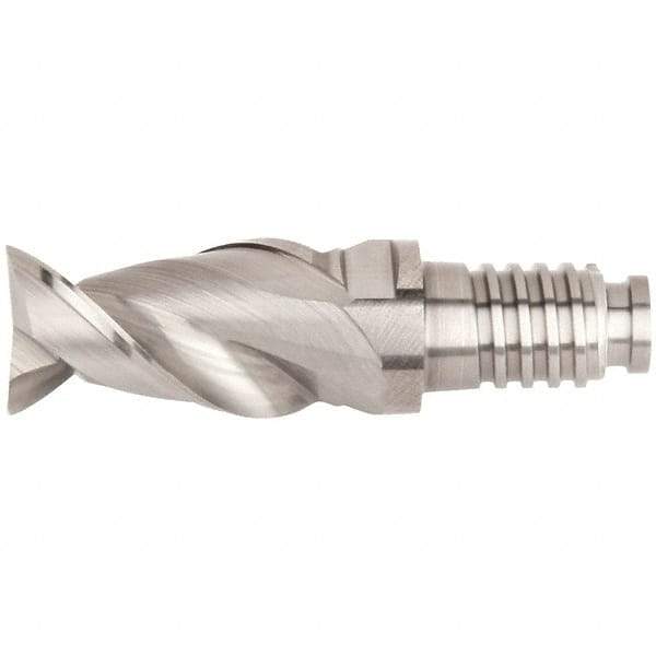 Kennametal - 10mm Mill Diam, 15mm LOC, 35mm OAL, 2 Flute Square End Mill Head - Duo-Lock 10 Connection, Solid Carbide, Uncoated, Right Hand Flute, Spiral Flute, Centercutting, 45° Helix, Series ABDF - Eagle Tool & Supply