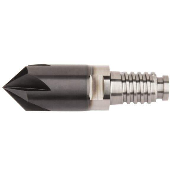 Kennametal - 5/8" Diam, 3.17mm LOC, 6 Flute, 1/8" Corner Chamfer End Mill Head - Solid Carbide, AlTiN Finish, Duo-Lock 16 Connection, Spiral Flute, 0° Helix - Eagle Tool & Supply