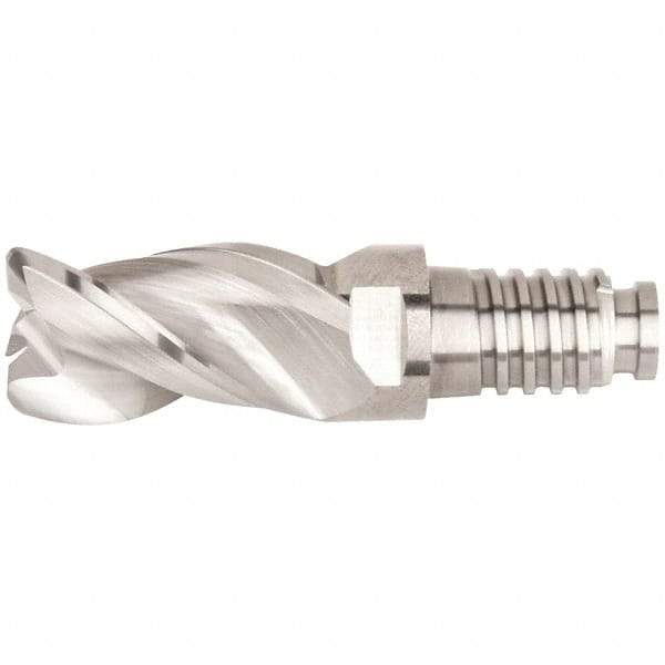 Kennametal - 1/2" Diam, 3/4" LOC, 3 Flute, 0.06" Corner Radius End Mill Head - Solid Carbide, Uncoated, Duo-Lock 12 Connection, Spiral Flute, 38° Helix, Centercutting - Eagle Tool & Supply