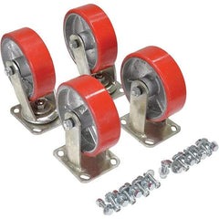 Vestil - 6" Diam x 2" Wide, Poly-On-Steel (2) Rigid (2) Swivel Caster - 4,800 Lb Capacity, Top Plate Mount, 4" x 4-1/2" Plate - Eagle Tool & Supply