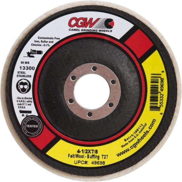 Camel Grinding Wheels - 5" Diam x 1/2" Thick Unmounted Buffing Wheel - 1 Ply, Polishing, 7/8" Arbor Hole, Soft Density - Eagle Tool & Supply