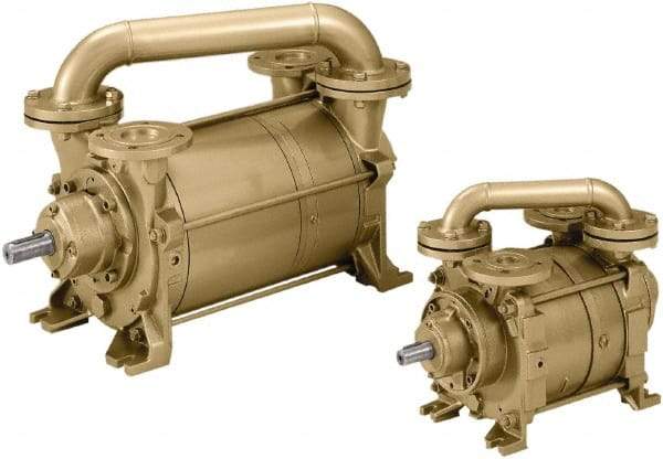 DEKKER Vacuum Technologies - 28.7 Hg Max, 1-1/2" ANSI 150# RF Flanged Inlet & Discharge, Two Stage Liquid Ring Vaccum Pump - 35 CFM, 3 hp, Cast Iron Housing, Bronze Impeller, 3,500 RPM, 230/460 Volts - Eagle Tool & Supply