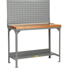 Little Giant - 72 Wide x 30" Deep x 36" High, Butcher Block Workbench - 1-3/4" Butcher Block Top, Fixed Legs, Gray - Eagle Tool & Supply