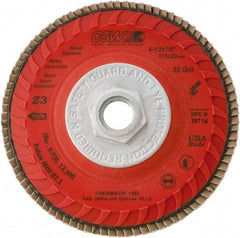 Camel Grinding Wheels - 120 Grit, 4-1/2" Disc Diam, 5/8-11 Center Hole, Compact Zirconia Alumina Flap Disc - 13,300 Max RPM, Poly Cotton Backing, Arbor Attaching System, Coated - Eagle Tool & Supply