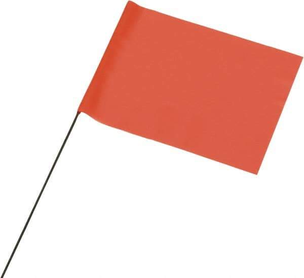 Ability One - 4" High x 5" Wide, Fluorescent Orange PVC Marking Flag - 21" Overall Height - Eagle Tool & Supply