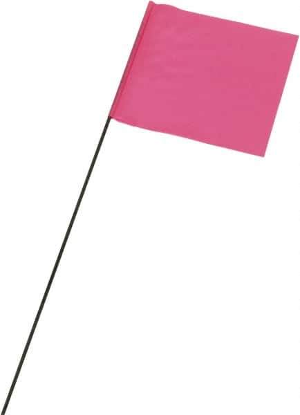 Ability One - 3" High x 3-1/2" Wide, Pink Glow PVC Marking Flag - 21" Overall Height - Eagle Tool & Supply