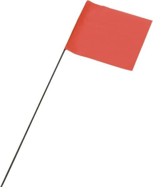 Ability One - 3" High x 3-1/2" Wide, Fluorescent Orange PVC Marking Flag - 21" Overall Height - Eagle Tool & Supply