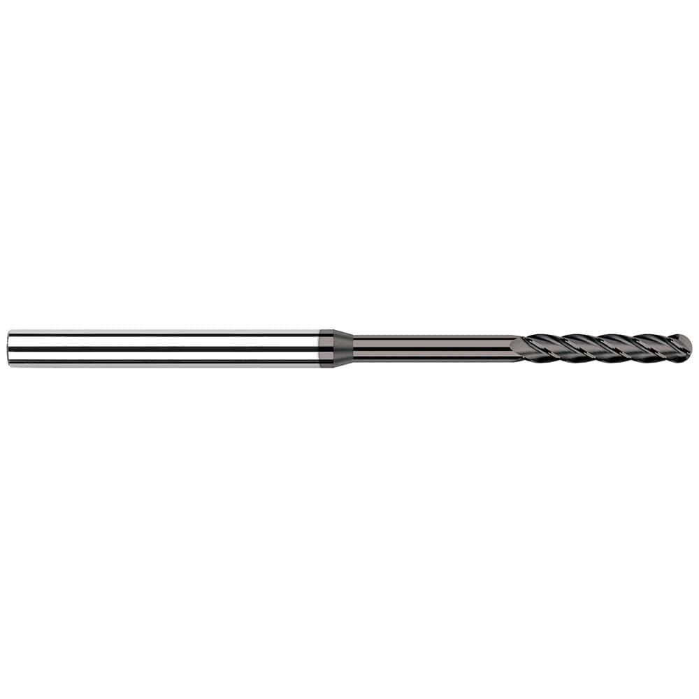 Harvey Tool - Ball End Mills; Mill Diameter (Decimal Inch): 0.0250 ; Number of Flutes: 4 ; Length of Cut (Inch): 1/8 ; Length of Cut (Decimal Inch): 0.1250 ; Material: Solid Carbide ; Overall Length (Inch): 2-1/2 - Exact Industrial Supply