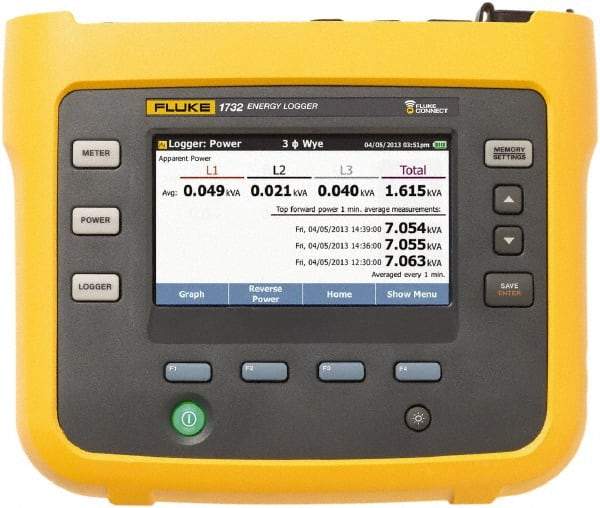 Fluke - 3 Phase, 1,000 VAC, 0.20 to 6,000 Amp Capability, 3.5 to 42.5 Hz Calibration, LCD Display Power Meter - 0.5 Current Accuracy, 0.5 Voltage Accuracy - Eagle Tool & Supply