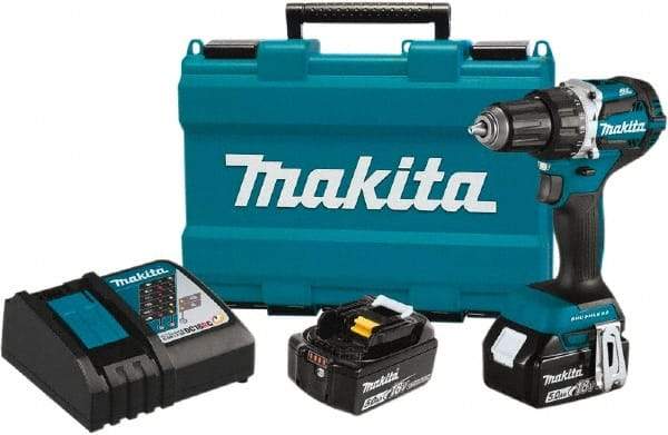 Makita - 18 Volt 1/2" Chuck Pistol Grip Handle Cordless Drill - 0-2000 RPM, Reversible, 2 Lithium-Ion Batteries Included - Eagle Tool & Supply