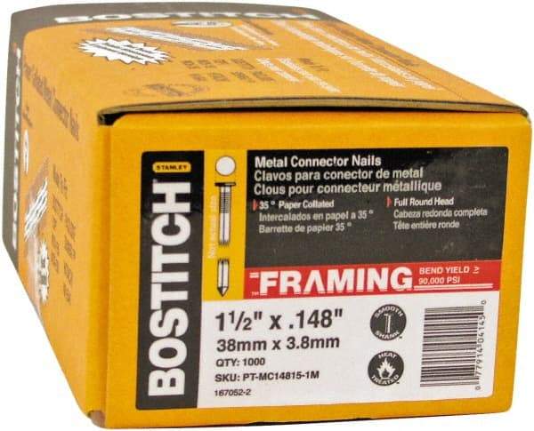 Stanley Bostitch - 16 Gauge 0.0598" Shank Diam 2-1/2" Long Metal Connecting Nails for Power Nailers - Steel, Galvanized Finish, Smooth Shank, Angled Stick Paper Tape Collation, Round Head - Eagle Tool & Supply