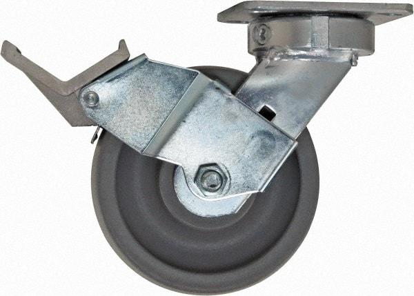 Caster Connection - 6" Diam x 2" Wide x 7-1/2" OAH Top Plate Mount Swivel Caster with Brake - Nylon, 1,500 Lb Capacity, Sealed Precision Ball Bearing, 4 x 4-1/2" Plate - Eagle Tool & Supply