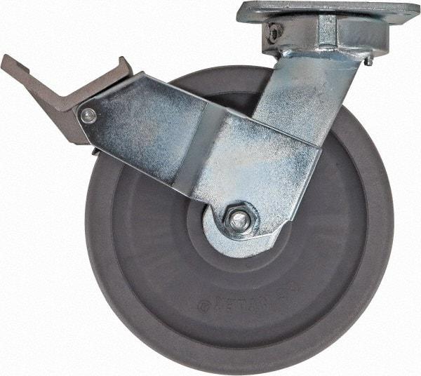 Caster Connection - 8" Diam x 2" Wide x 9-1/2" OAH Top Plate Mount Swivel Caster with Brake - Nylon, 2,000 Lb Capacity, Sealed Precision Ball Bearing, 4 x 4-1/2" Plate - Eagle Tool & Supply