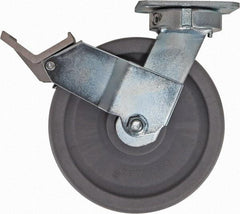 Caster Connection - 8" Diam x 2" Wide x 9-1/2" OAH Top Plate Mount Swivel Caster with Brake - Nylon, 2,000 Lb Capacity, Sealed Precision Ball Bearing, 4 x 4-1/2" Plate - Eagle Tool & Supply