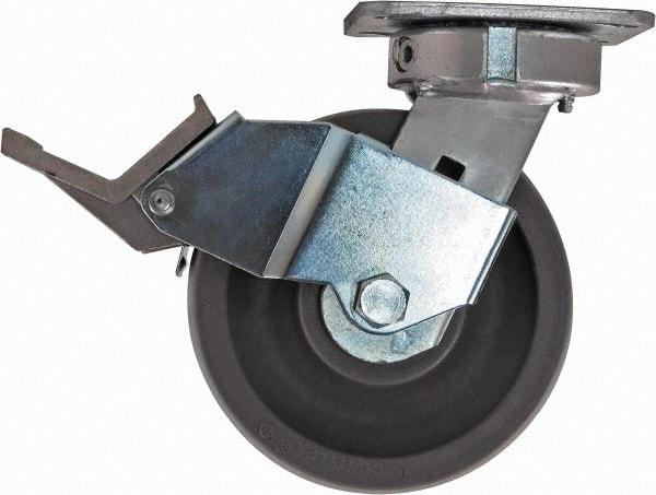 Caster Connection - 6" Diam x 2" Wide x 7-1/2" OAH Top Plate Mount Swivel Caster with Brake - Nylon, 1,500 Lb Capacity, Sealed Precision Ball Bearing, 4 x 4-1/2" Plate - Eagle Tool & Supply