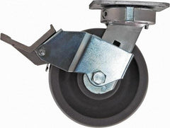 Caster Connection - 6" Diam x 2" Wide x 7-1/2" OAH Top Plate Mount Swivel Caster with Brake - Nylon, 1,500 Lb Capacity, Sealed Precision Ball Bearing, 4 x 4-1/2" Plate - Eagle Tool & Supply