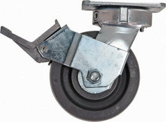 Caster Connection - 5" Diam x 2" Wide x 6-1/2" OAH Top Plate Mount Swivel Caster with Brake - Nylon, 1,250 Lb Capacity, Sealed Precision Ball Bearing, 4 x 4-1/2" Plate - Eagle Tool & Supply