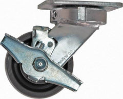 Caster Connection - 4" Diam x 2" Wide x 5-5/8" OAH Top Plate Mount Swivel Caster with Brake - Nylon, 1,000 Lb Capacity, Sealed Precision Ball Bearing, 4 x 4-1/2" Plate - Eagle Tool & Supply