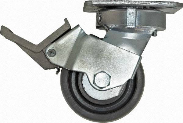 Caster Connection - 4" Diam x 2" Wide x 5-5/8" OAH Top Plate Mount Swivel Caster with Brake - Nylon, 1,000 Lb Capacity, Sealed Precision Ball Bearing, 4 x 4-1/2" Plate - Eagle Tool & Supply