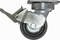Caster Connection - 4" Diam x 2" Wide x 5-5/8" OAH Top Plate Mount Swivel Caster with Brake - Nylon, 1,000 Lb Capacity, Sealed Precision Ball Bearing, 4 x 4-1/2" Plate - Eagle Tool & Supply