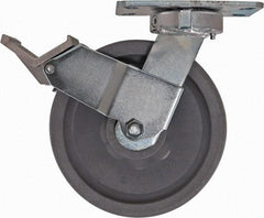 Caster Connection - 8" Diam x 2" Wide x 9-1/2" OAH Top Plate Mount Swivel Caster with Brake - Nylon, 2,000 Lb Capacity, Sealed Precision Ball Bearing, 4-1/2 x 6-1/4" Plate - Eagle Tool & Supply