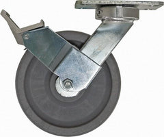 Caster Connection - 8" Diam x 2" Wide x 10-1/8" OAH Top Plate Mount Swivel Caster with Brake - Nylon, 2,000 Lb Capacity, Sealed Precision Ball Bearing, 4-1/2 x 6-1/4" Plate - Eagle Tool & Supply
