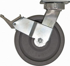 Caster Connection - 8" Diam x 2" Wide x 10-1/8" OAH Top Plate Mount Swivel Caster with Brake - Nylon, 2,000 Lb Capacity, Sealed Precision Ball Bearing, 4 x 4-1/2" Plate - Eagle Tool & Supply