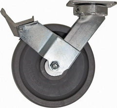 Caster Connection - 8" Diam x 2" Wide x 10-1/8" OAH Top Plate Mount Swivel Caster with Brake - Nylon, 2,000 Lb Capacity, Sealed Precision Ball Bearing, 4 x 4-1/2" Plate - Eagle Tool & Supply