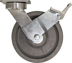 Caster Connection - 8" Diam x 2" Wide x 9-1/2" OAH Top Plate Mount Swivel Caster with Brake - Nylon, 2,000 Lb Capacity, Sealed Precision Ball Bearing, 4 x 4-1/2" Plate - Eagle Tool & Supply
