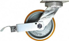 Caster Connection - 8" Diam x 3" Wide x 10-1/8" OAH Top Plate Mount Swivel Caster with Brake - Polyurethane, 2,500 Lb Capacity, Sealed Precision Ball Bearing, 4-1/2 x 6-1/4" Plate - Eagle Tool & Supply