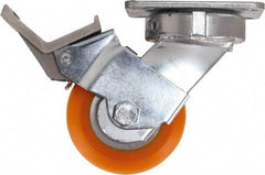 Caster Connection - 4" Diam x 2" Wide x 5-5/8" OAH Top Plate Mount Swivel Caster with Brake - Polyurethane, 700 Lb Capacity, Sealed Precision Ball Bearing, 4 x 4-1/2" Plate - Eagle Tool & Supply