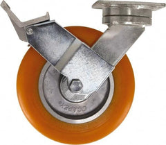 Caster Connection - 8" Diam x 2" Wide x 9-1/2" OAH Top Plate Mount Swivel Caster with Brake - Polyurethane, 1,200 Lb Capacity, Sealed Precision Ball Bearing, 4 x 4-1/2" Plate - Eagle Tool & Supply