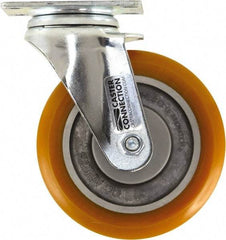Caster Connection - 5" Diam x 1-1/4" Wide x 6-1/4" OAH Top Plate Mount Swivel Caster - Polyurethane, 450 Lb Capacity, Sealed Precision Ball Bearing, 2-3/8 x 3-5/8" Plate - Eagle Tool & Supply