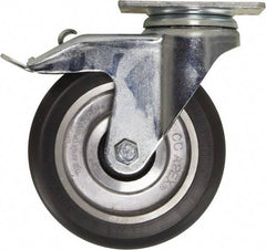 Caster Connection - 5" Diam x 1-1/4" Wide x 6-1/4" OAH Top Plate Mount Swivel Caster with Brake - Polyurethane, 450 Lb Capacity, Sealed Precision Ball Bearing, 2-3/8 x 3-5/8" Plate - Eagle Tool & Supply