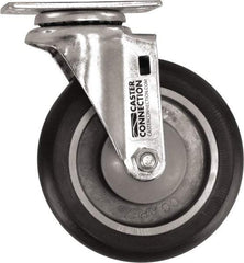 Caster Connection - 5" Diam x 1-1/4" Wide x 6-1/4" OAH Top Plate Mount Swivel Caster - Polyurethane, 450 Lb Capacity, Sealed Precision Ball Bearing, 2-3/8 x 3-5/8" Plate - Eagle Tool & Supply