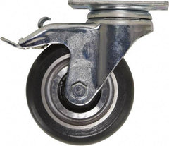 Caster Connection - 4" Diam x 1-1/4" Wide x 5-1/8" OAH Top Plate Mount Swivel Caster with Brake - Polyurethane, 400 Lb Capacity, Sealed Precision Ball Bearing, 2-3/8 x 3-5/8" Plate - Eagle Tool & Supply