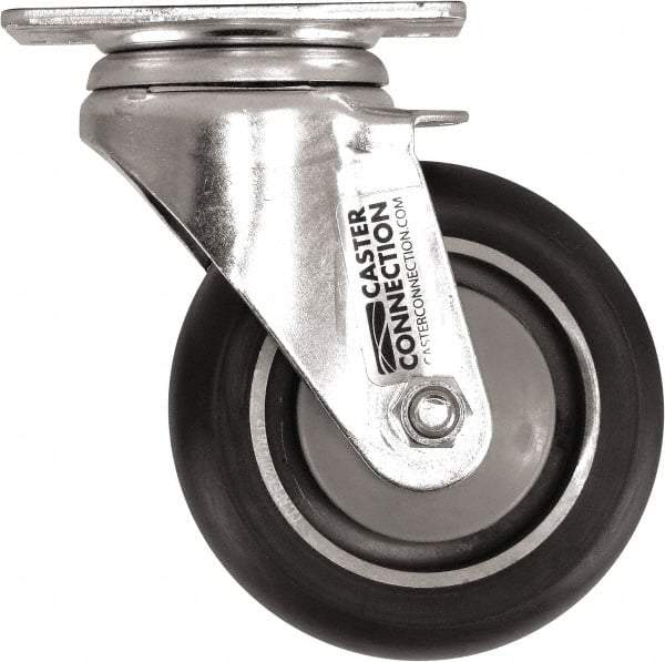Caster Connection - 4" Diam x 1-1/4" Wide x 5-1/8" OAH Top Plate Mount Swivel Caster - Polyurethane, 400 Lb Capacity, Sealed Precision Ball Bearing, 2-3/8 x 3-5/8" Plate - Eagle Tool & Supply