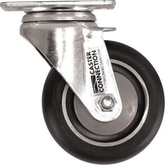 Caster Connection - 4" Diam x 1-1/4" Wide x 5-1/8" OAH Top Plate Mount Swivel Caster - Polyurethane, 400 Lb Capacity, Sealed Precision Ball Bearing, 2-3/8 x 3-5/8" Plate - Eagle Tool & Supply