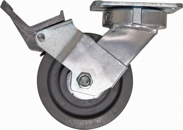 Caster Connection - 5" Diam x 2" Wide x 6-1/2" OAH Top Plate Mount Swivel Caster with Brake - Nylon, 1,250 Lb Capacity, Sealed Precision Ball Bearing, 4 x 4-1/2" Plate - Eagle Tool & Supply
