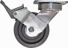 Caster Connection - 5" Diam x 2" Wide x 6-1/2" OAH Top Plate Mount Swivel Caster with Brake - Nylon, 1,250 Lb Capacity, Sealed Precision Ball Bearing, 4 x 4-1/2" Plate - Eagle Tool & Supply