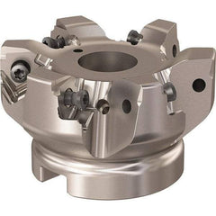 Seco - 6 Inserts, 66mm Cut Diam, 22mm Arbor Diam, 7.5mm Max Depth of Cut, Indexable Square-Shoulder Face Mill - 90° Lead Angle, 40mm High, XNEX 08 Insert Compatibility, Through Coolant, Series R220.96 - Eagle Tool & Supply