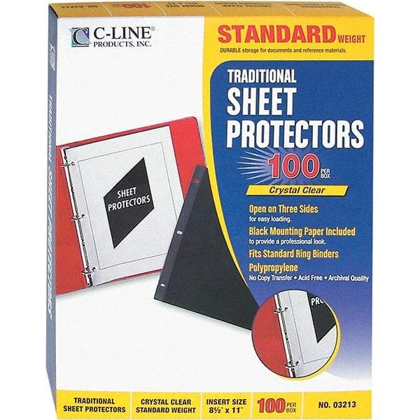 C-LINE - 100 Piece Clear Sheet Protectors-Ring Binder - 11" High x 8-1/2" Wide - Eagle Tool & Supply