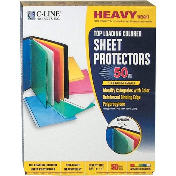 C-LINE - 50 Piece Assorted Colors Sheet Protectors-Ring Binder - 11" High x 8-1/2" Wide - Eagle Tool & Supply