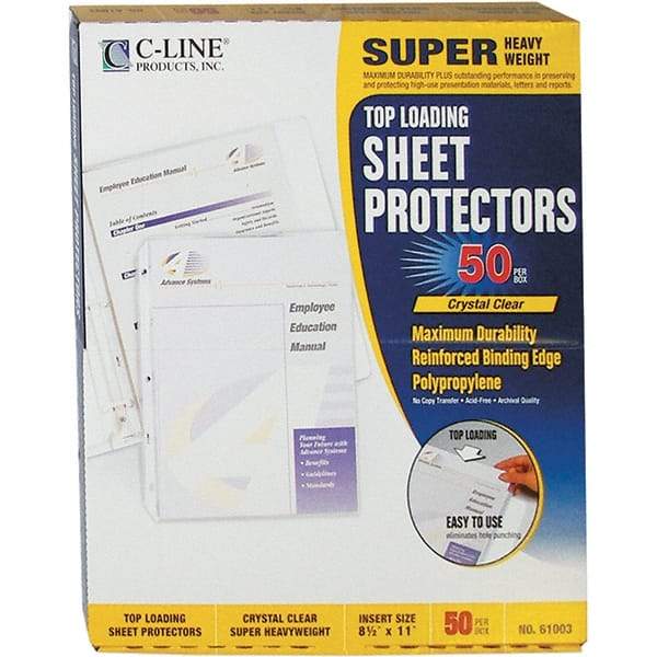 C-LINE - 50 Piece Clear Sheet Protectors-Ring Binder - 11" High x 8-1/2" Wide - Eagle Tool & Supply