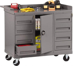 Tennsco - 1,000 Lb Capacity, 1 Shelf, 8 Drawer, 1 Door Mobile Bench - 45" Wide x 25" Deep x 43" High, Steel - Eagle Tool & Supply