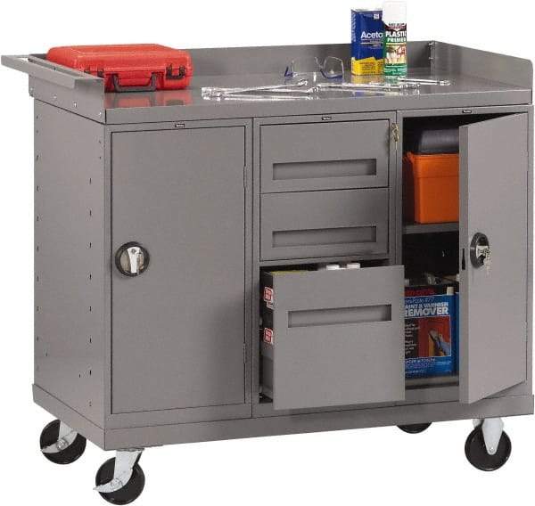 Tennsco - 1,000 Lb Capacity, 2 Shelf, 2 Door Mobile Bench - 45" Wide x 25" Deep x 43" High, Steel - Eagle Tool & Supply