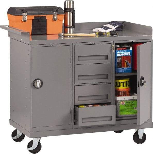 Tennsco - 1,000 Lb Capacity, 1 Shelf, 4 Drawer, 2 Door Mobile Bench - 45" Wide x 25" Deep x 43" High, Steel - Eagle Tool & Supply
