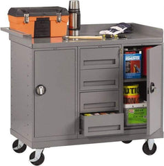 Tennsco - 1,000 Lb Capacity, 1 Shelf, 4 Drawer, 2 Door Mobile Bench - 45" Wide x 25" Deep x 43" High, Steel - Eagle Tool & Supply