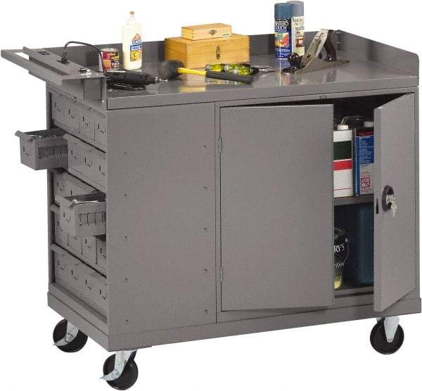 Tennsco - 1,000 Lb Capacity, 1 Shelf, 20 Bin, 1 Door Mobile Bench - 45" Wide x 25" Deep x 43" High, Steel - Eagle Tool & Supply