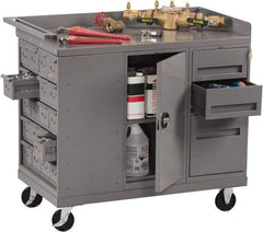 Tennsco - 1,000 Lb Capacity, 1 Shelf, 3 Drawer, 20 Bin, 1 Door Mobile Bench - 45" Wide x 25" Deep x 43" High, Steel - Eagle Tool & Supply
